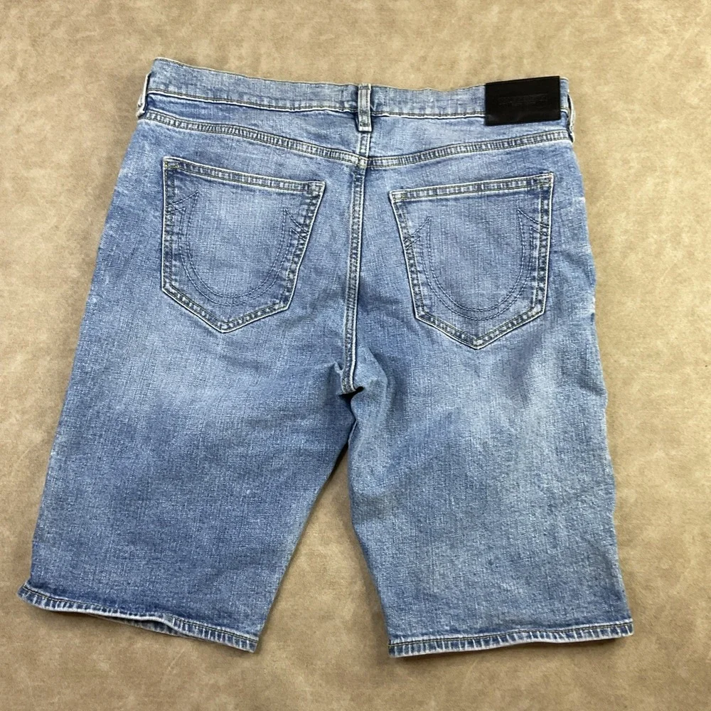 True Religion Rocco Relaxed Skinny Denim Jean Shorts Mens 34 Blue Stretch Jeans